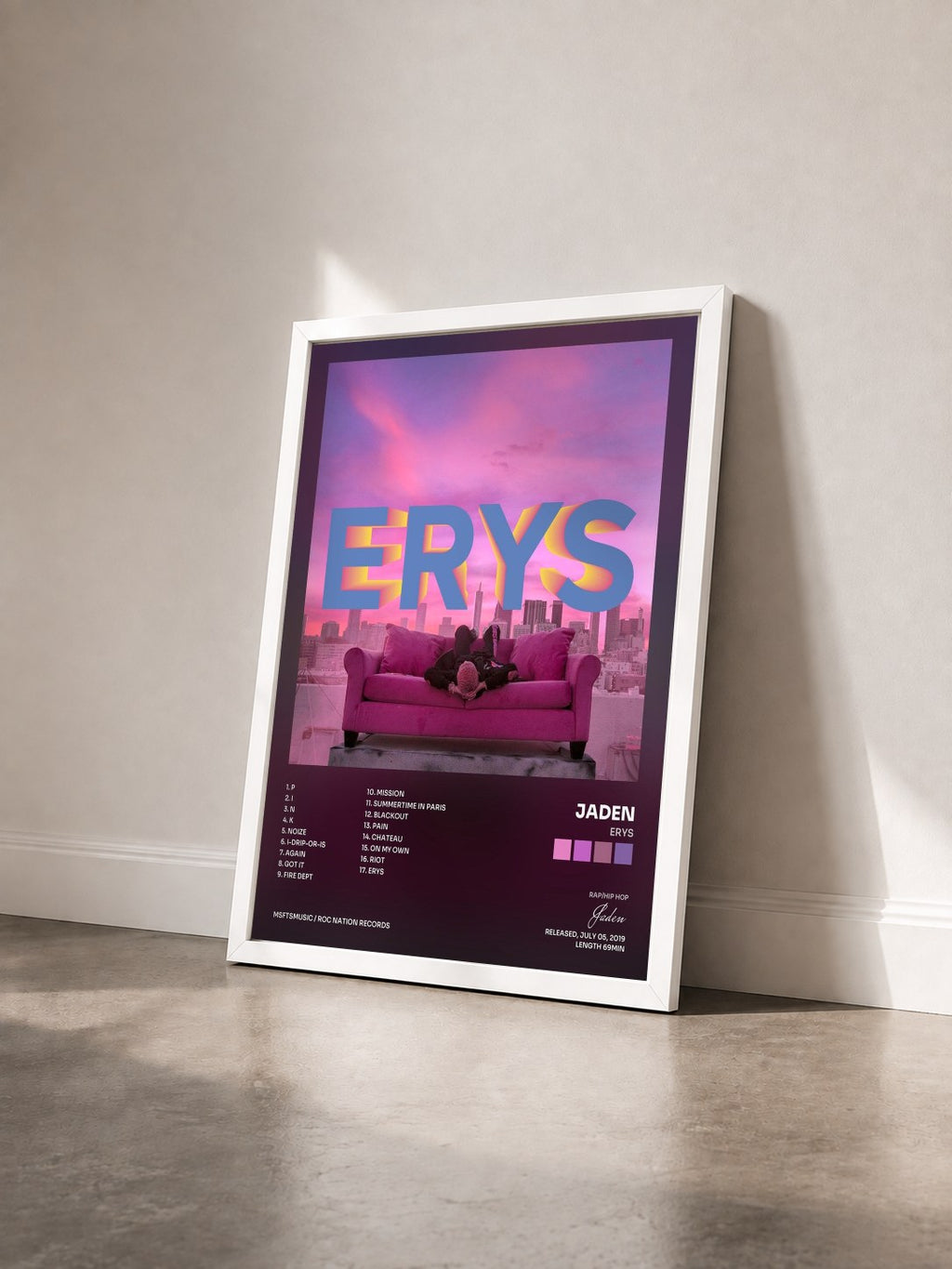 #blanc Tableau de l'album ERYS de Jaden vu de trois quarts, cadre blanc