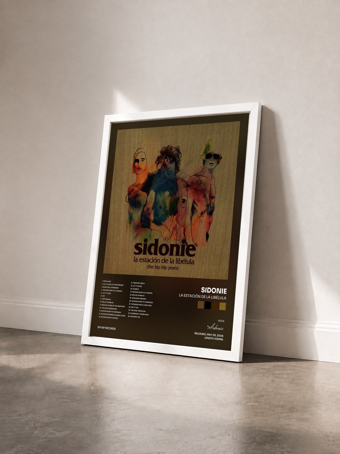 #blanc Tableau de l'album La Estación De La Libélula de Sidonie vu de trois quarts, cadre blanc