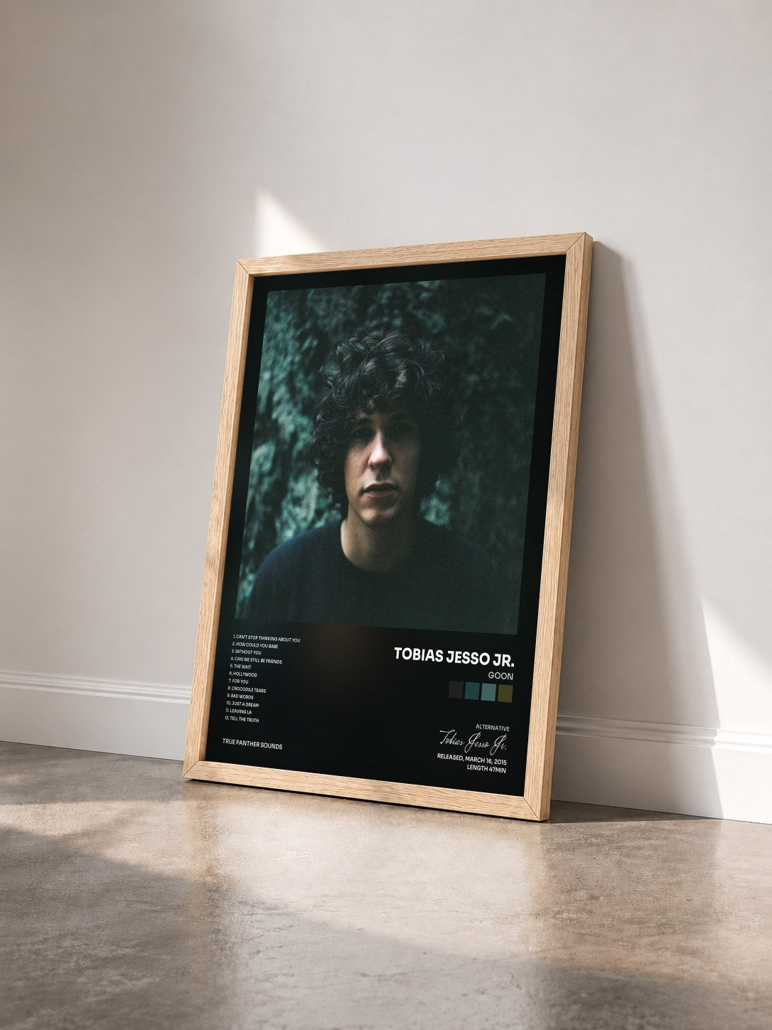 #bois Tableau de l'album Goon de Tobias Jesso Jr. vu de trois quarts, cadre en bois brut