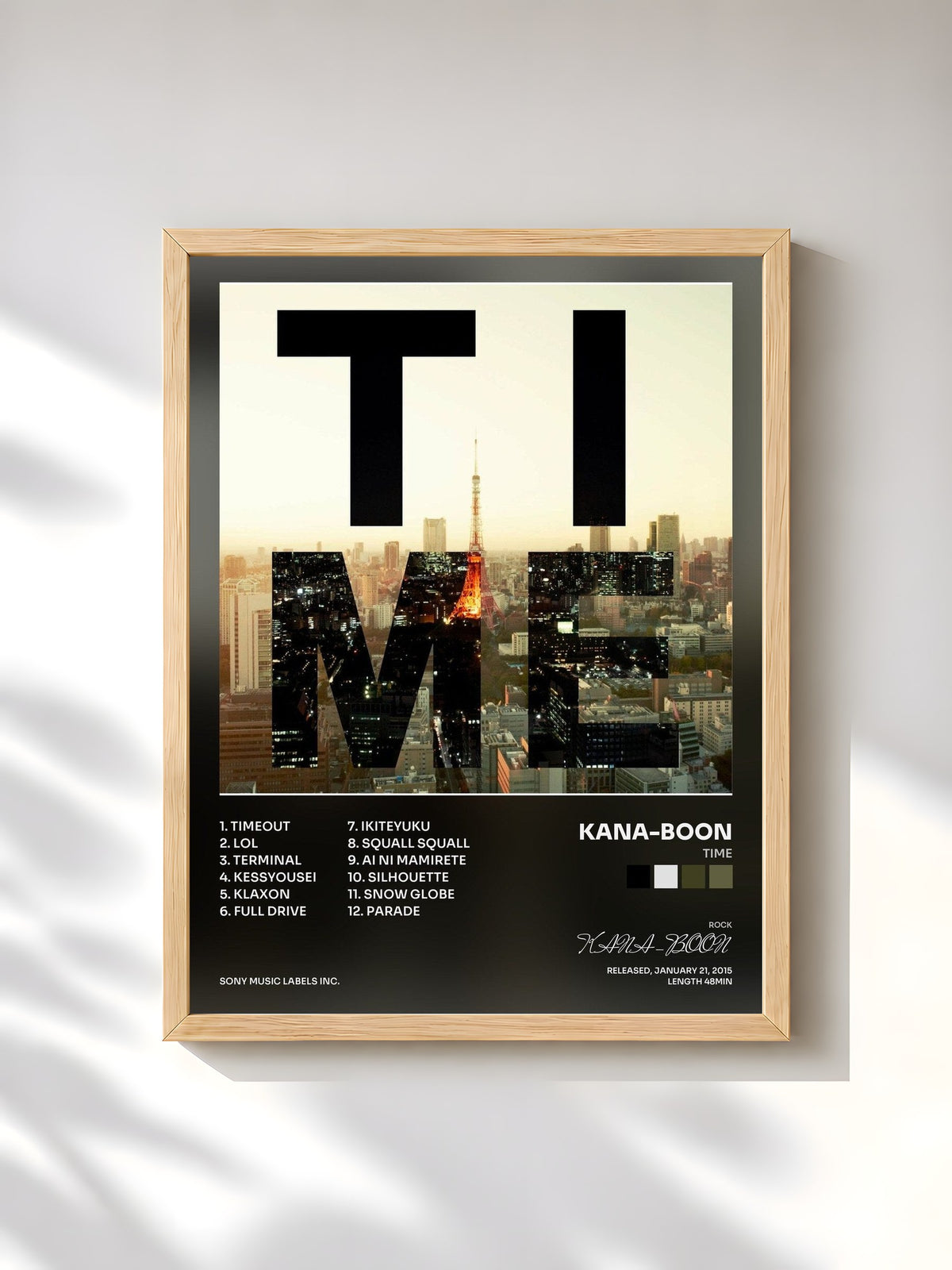 #bois Tableau de l'album TIME de KANA-BOON, cadre en bois brut, imprimé et encadré en France