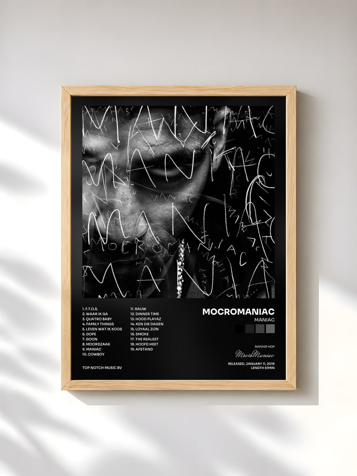 #bois Tableau de l'album MANIAC de MocroManiac, cadre en bois brut, imprimé et encadré en France