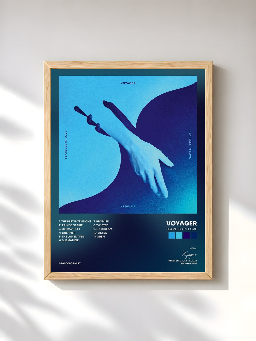 #bois Tableau de l'album Fearless in Love de Voyager, cadre en bois brut, imprimé et encadré en France