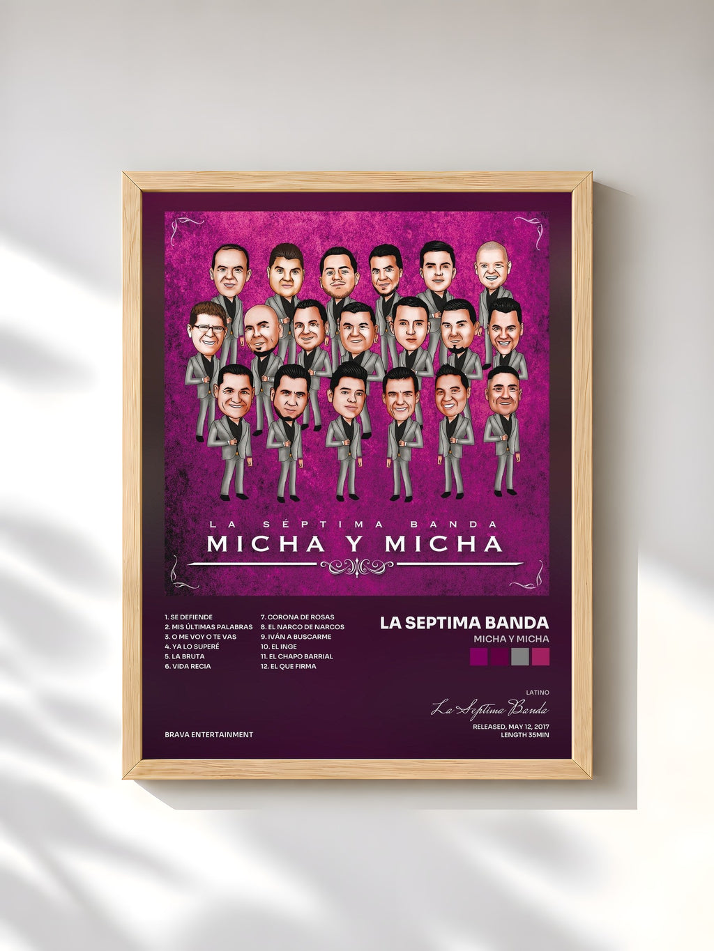 #bois Tableau de l'album Micha Y Micha de La Septima Banda, cadre en bois brut, imprimé et encadré en France