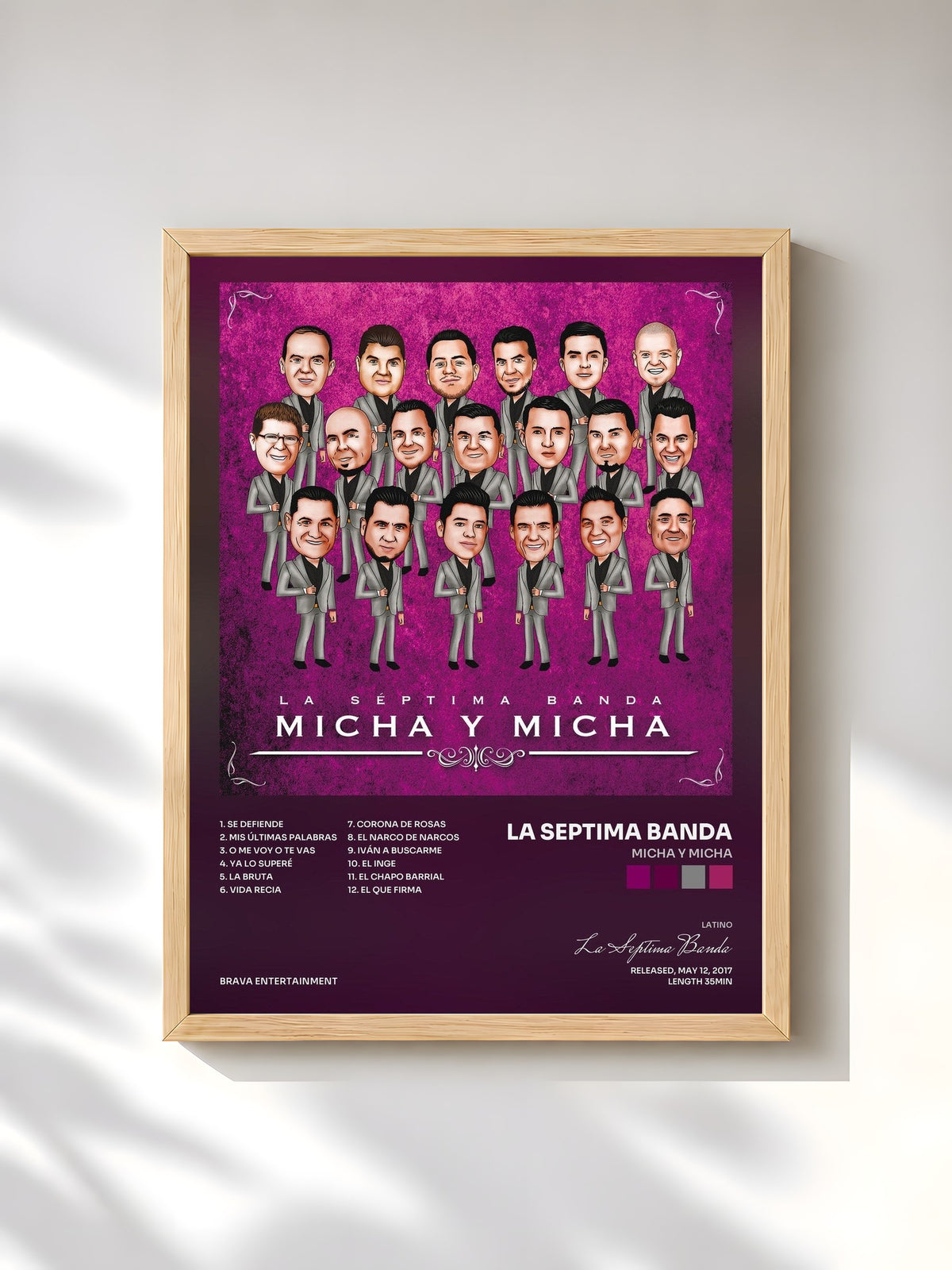 #bois Tableau de l'album Micha Y Micha de La Septima Banda, cadre en bois brut, imprimé et encadré en France