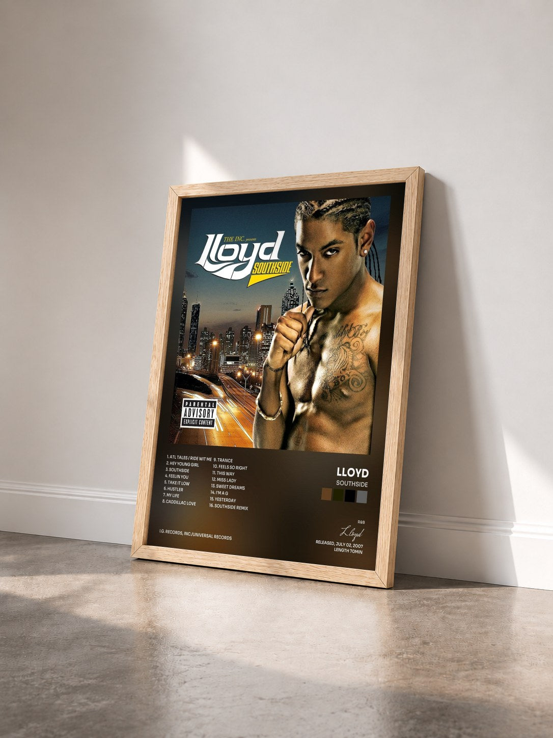 #bois Tableau de l'album Southside de Lloyd vu de trois quarts, cadre en bois brut