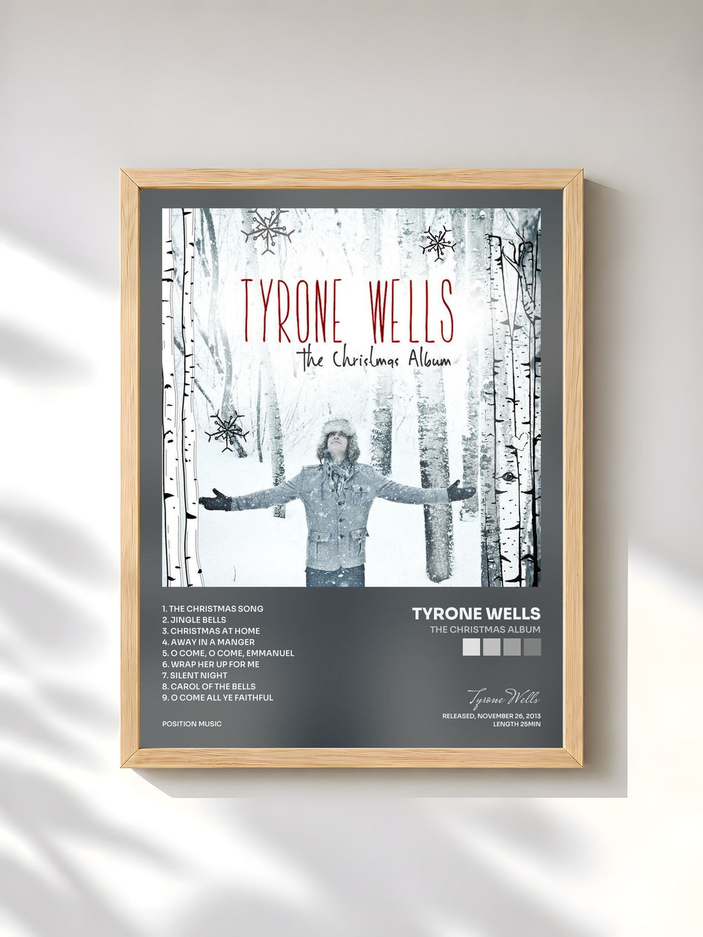 #bois Tableau de l'album The Christmas Album de Tyrone Wells, cadre en bois brut, imprimé et encadré en France