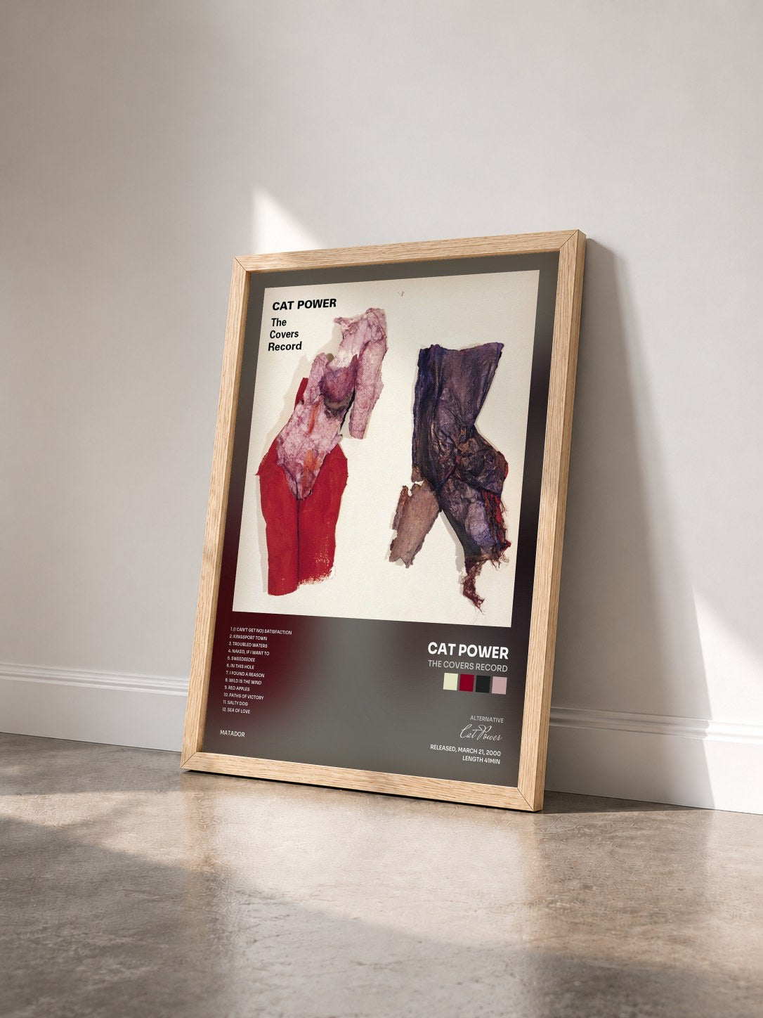 #bois Tableau de l'album The Covers Record de Cat Power vu de trois quarts, cadre en bois brut