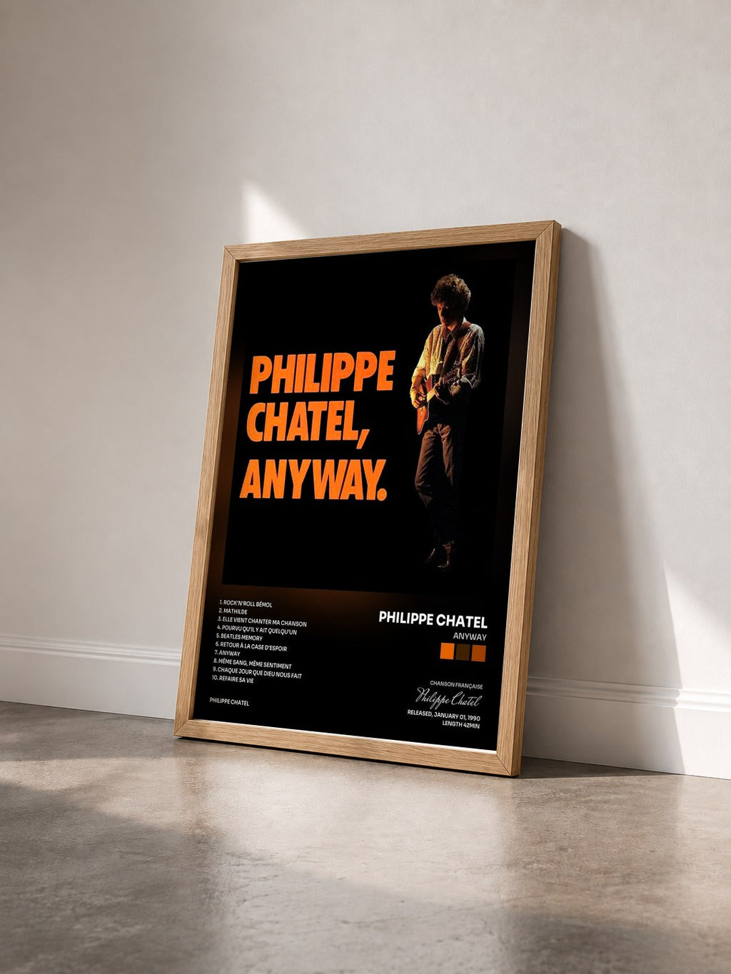 #bois Tableau de l'album Anyway de Philippe Chatel vu de trois quarts, cadre en bois brut
