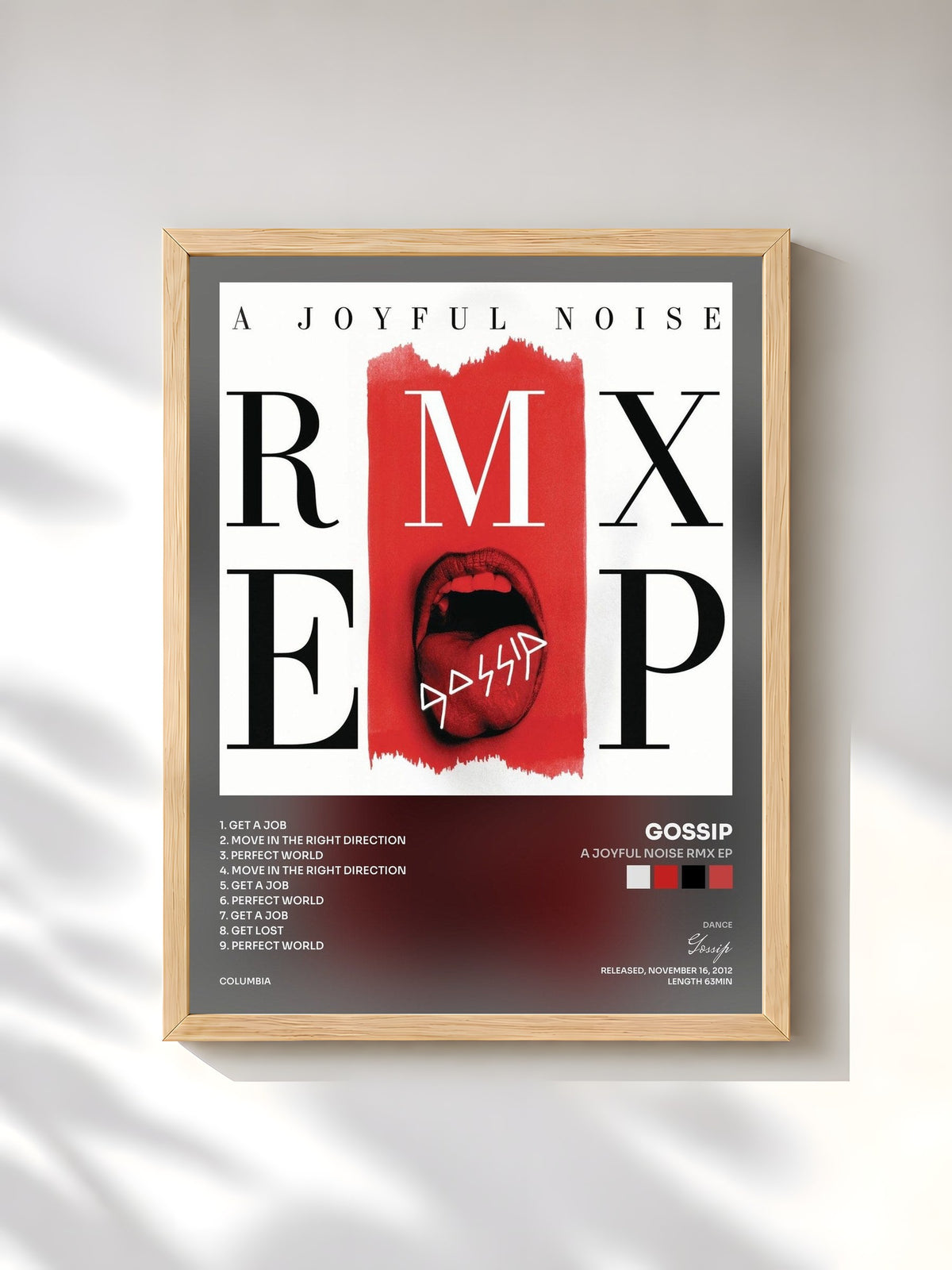 #bois Tableau de l'album A Joyful Noise RMX EP de Gossip, cadre en bois brut, imprimé et encadré en France