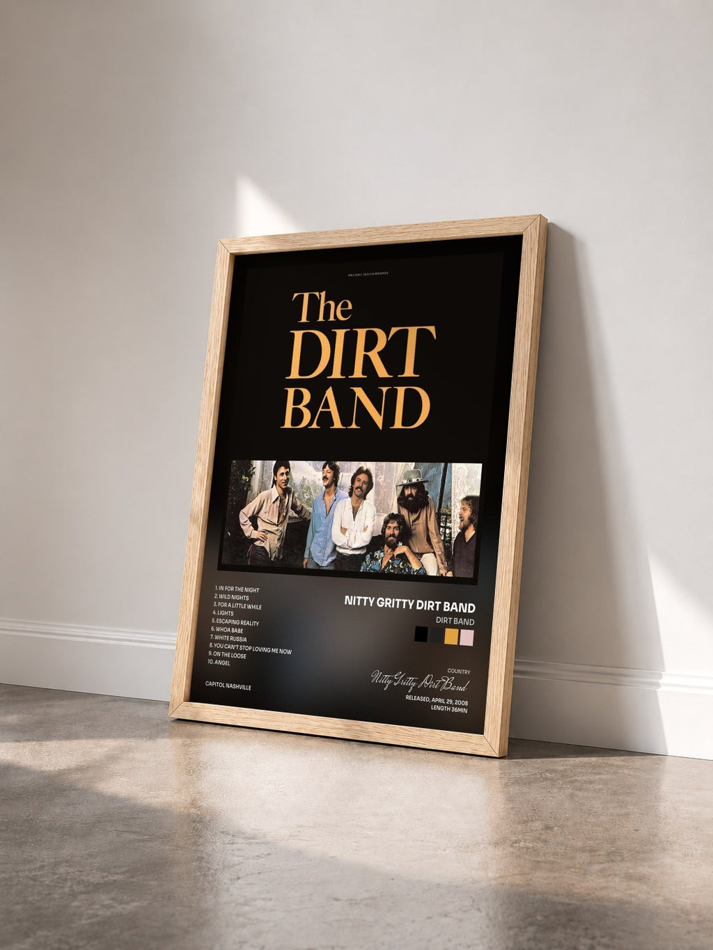 #bois Tableau de l'album Dirt Band de Nitty Gritty Dirt Band vu de trois quarts, cadre en bois brut