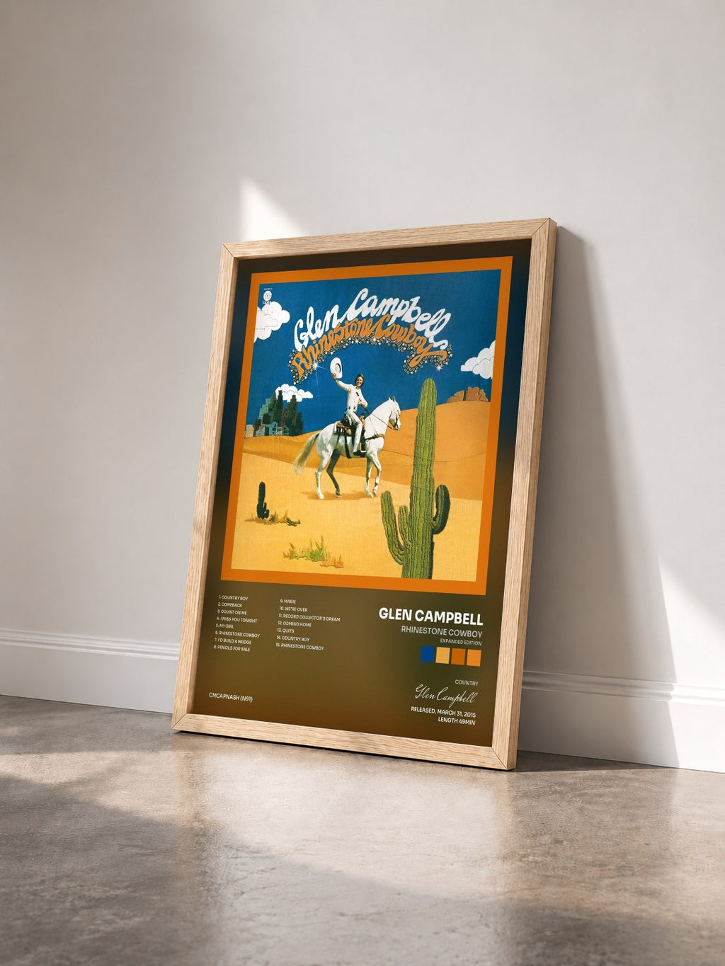 #bois Tableau de l'album Rhinestone Cowboy (Expanded Edition) de Glen Campbell vu de trois quarts, cadre en bois brut