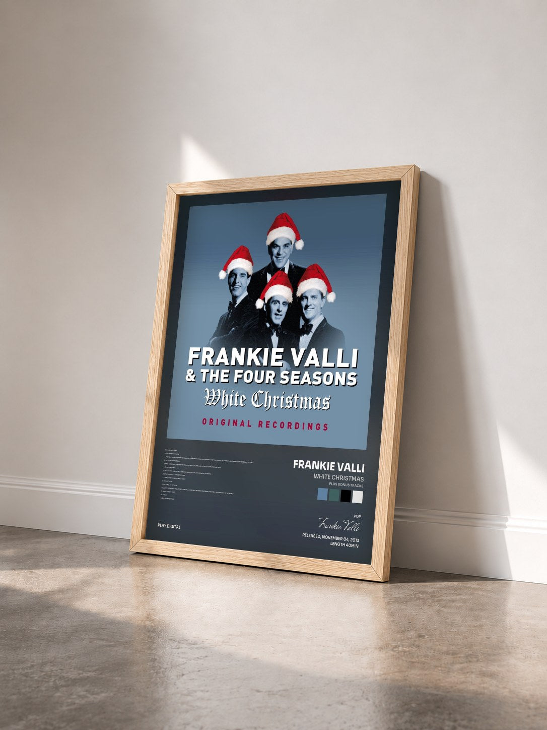 #bois Tableau de l'album White Christmas (Plus Bonus Tracks) de Frankie Valli vu de trois quarts, cadre en bois brut