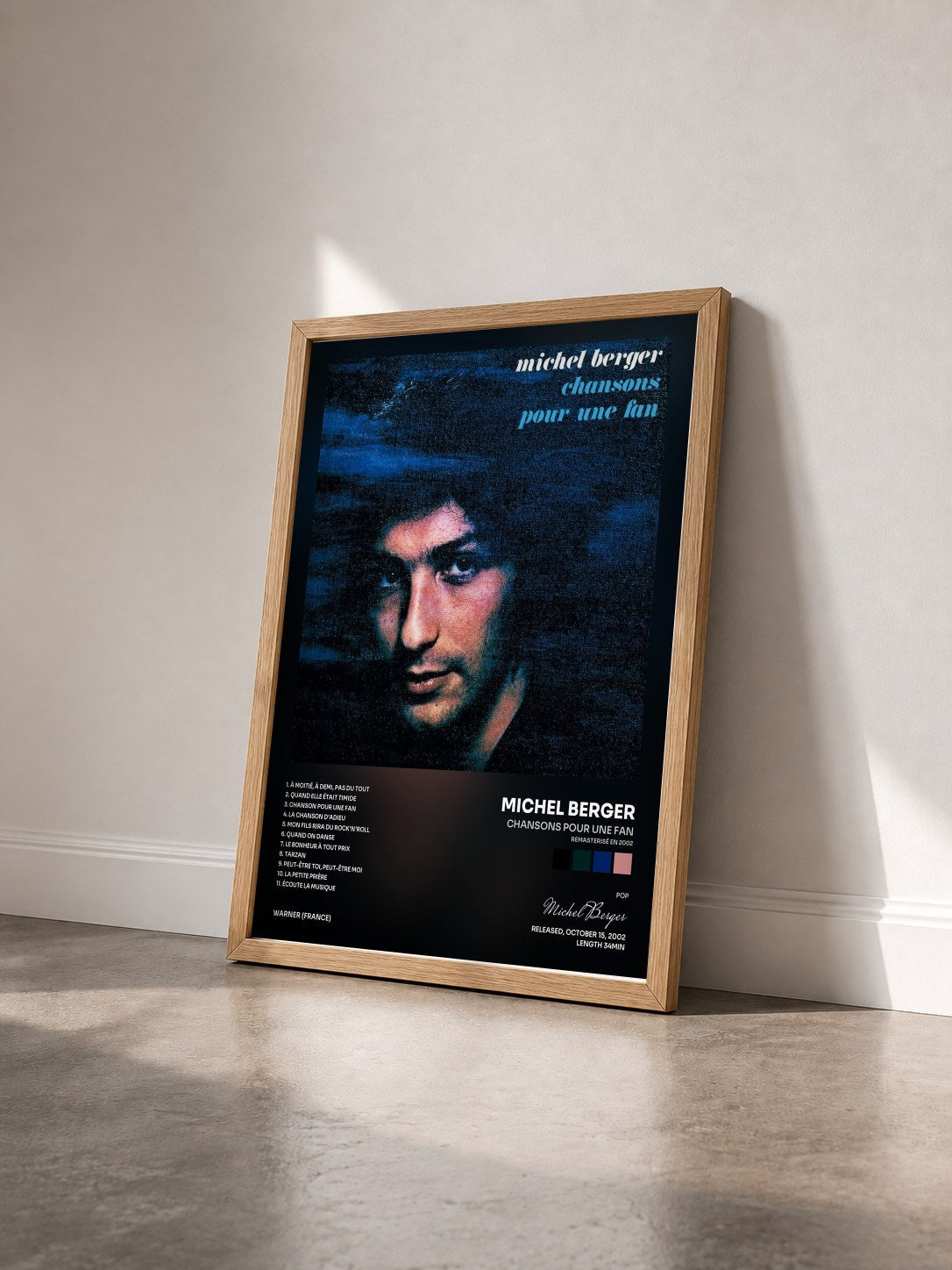 #bois Tableau de l'album Chansons pour une fan (Remasterisé en 2002) de Michel Berger vu de trois quarts, cadre en bois brut