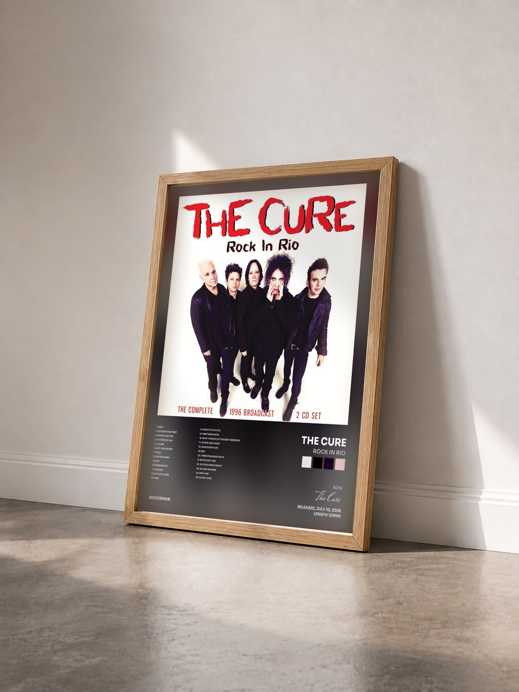 #bois Tableau de l'album Rock In Rio de The Cure vu de trois quarts, cadre en bois brut