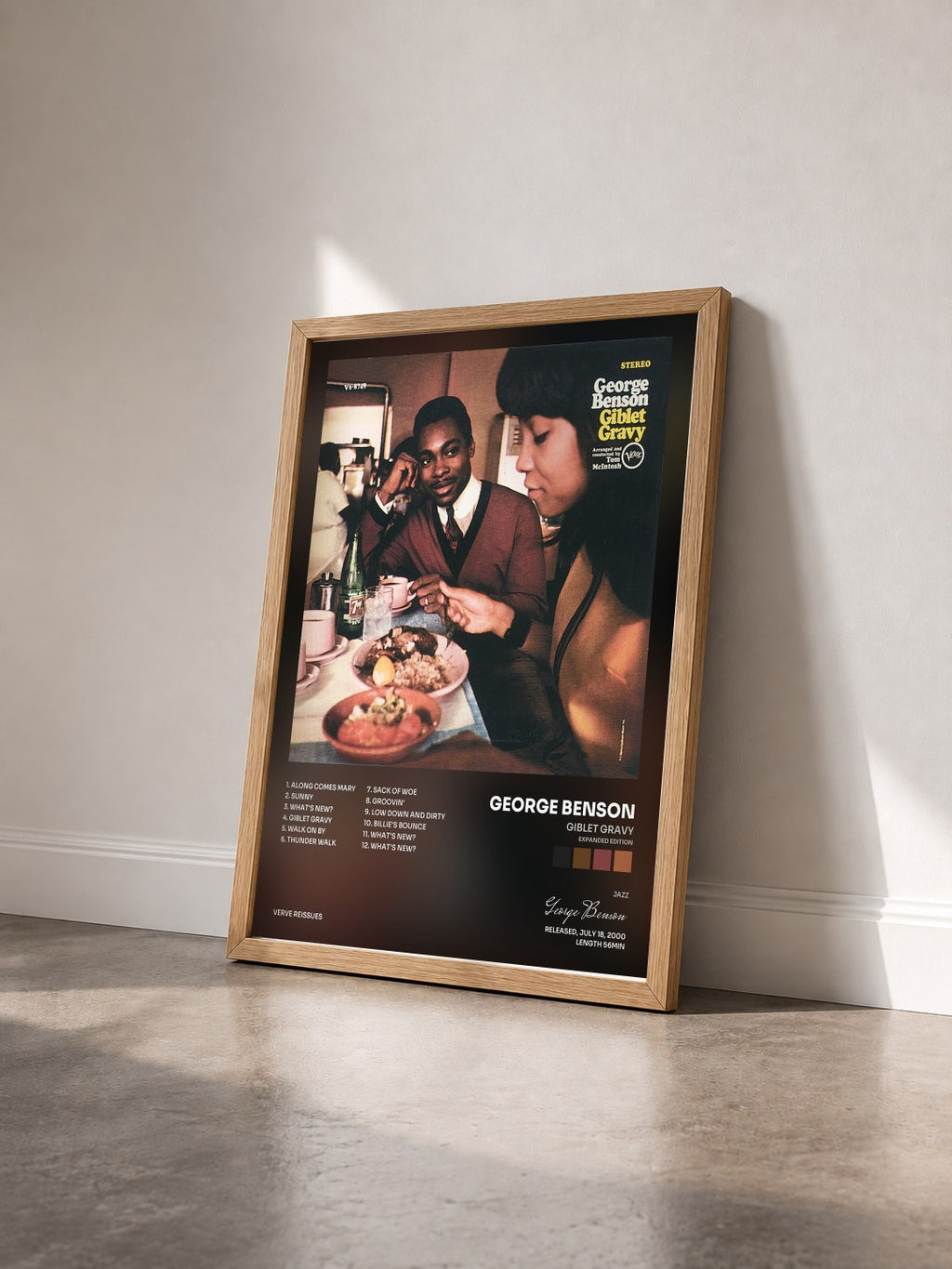 #bois Tableau de l'album Giblet Gravy (Expanded Edition) de George Benson vu de trois quarts, cadre en bois brut
