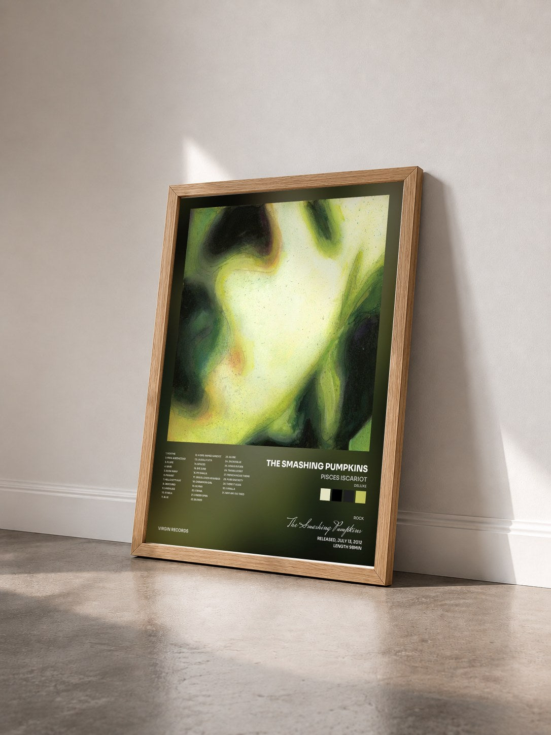 #bois Tableau de l'album Pisces Iscariot (Deluxe) de The Smashing Pumpkins vu de trois quarts, cadre en bois brut