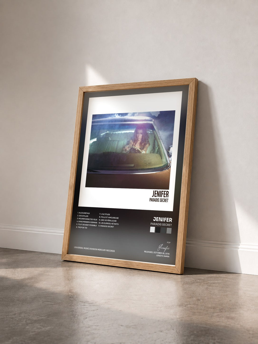 #bois Tableau de l'album Paradis secret de Jenifer vu de trois quarts, cadre en bois brut