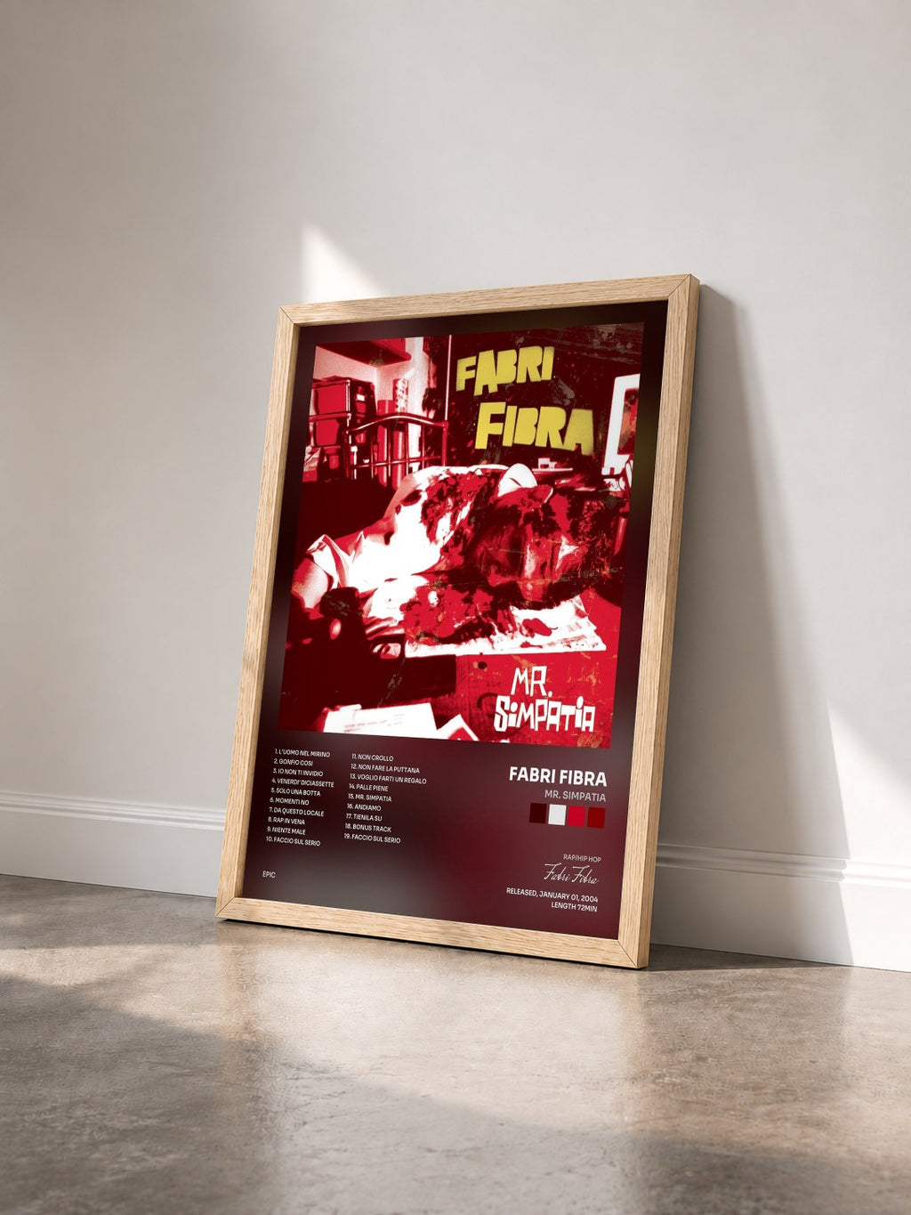 #bois Tableau de l'album Mr. Simpatia de Fabri Fibra vu de trois quarts, cadre en bois brut