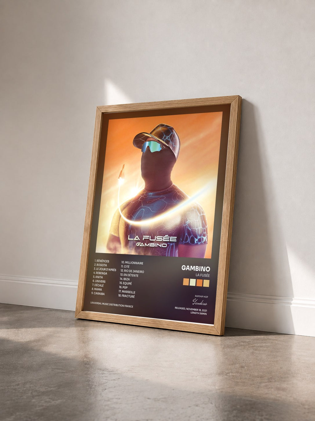 #bois Tableau de l'album La fusée de Gambino vu de trois quarts, cadre en bois brut