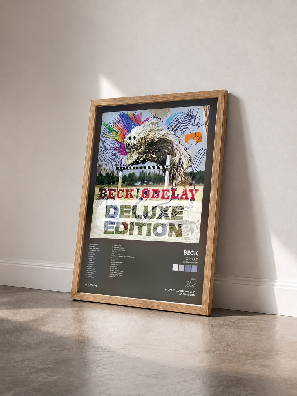 #bois Tableau de l'album Odelay (Deluxe Edition) de Beck vu de trois quarts, cadre en bois brut