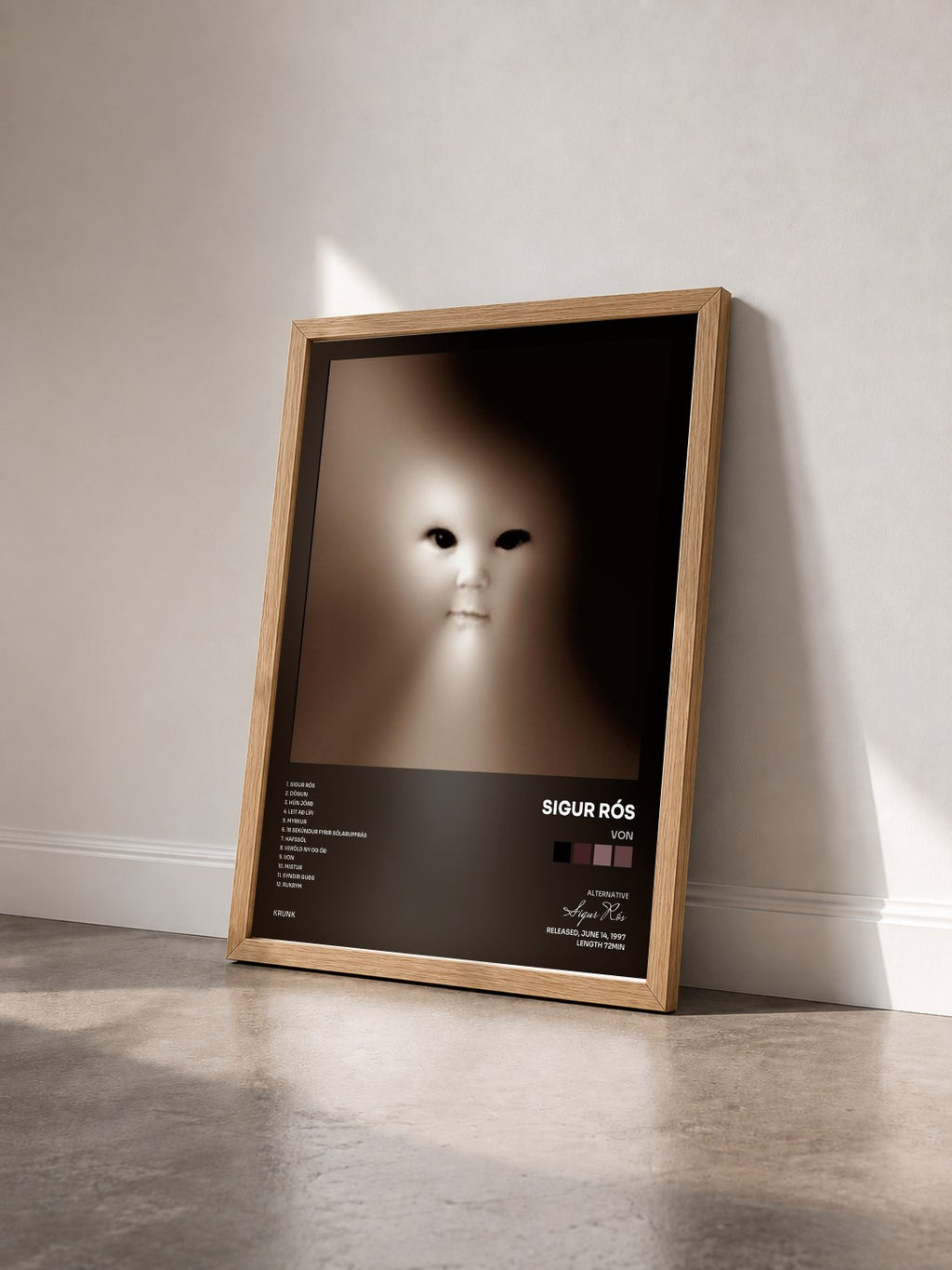 #bois Tableau de l'album Von de Sigur Rós vu de trois quarts, cadre en bois brut
