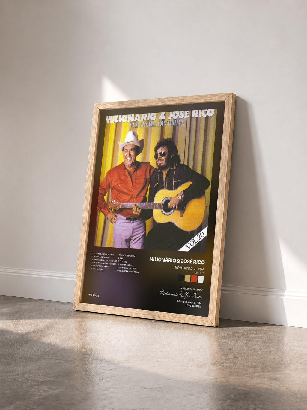 #bois Tableau de l'album Vontade Dividida (Volume 20) de Milionário & José Rico vu de trois quarts, cadre en bois brut