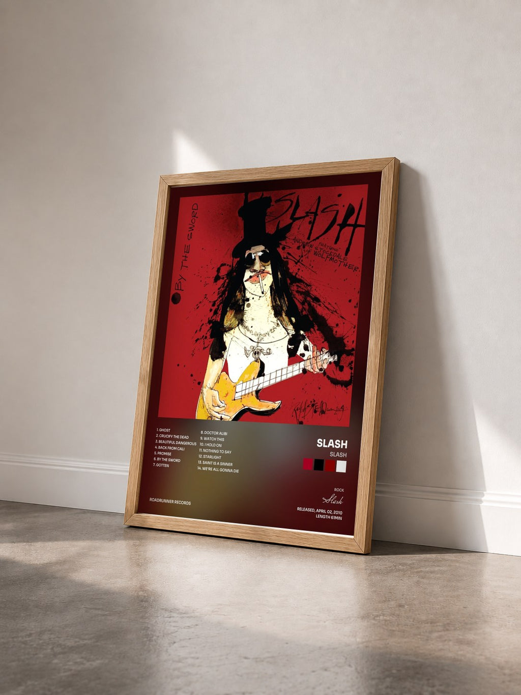 #bois Tableau de l'album Slash de Slash vu de trois quarts, cadre en bois brut