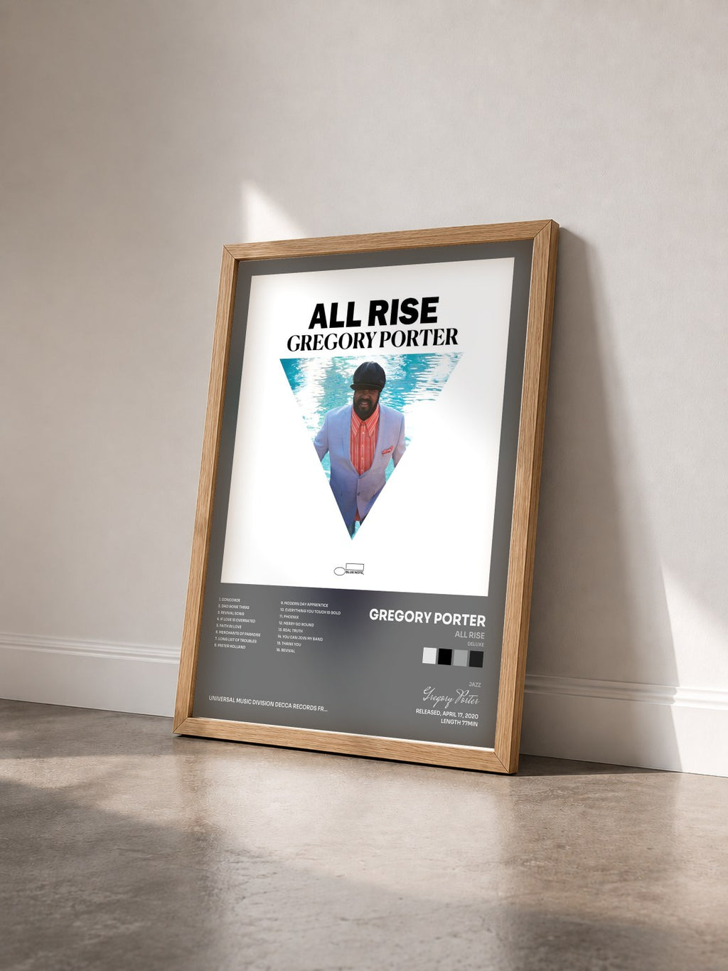 #bois Tableau de l'album All Rise (Deluxe) de Gregory Porter vu de trois quarts, cadre en bois brut