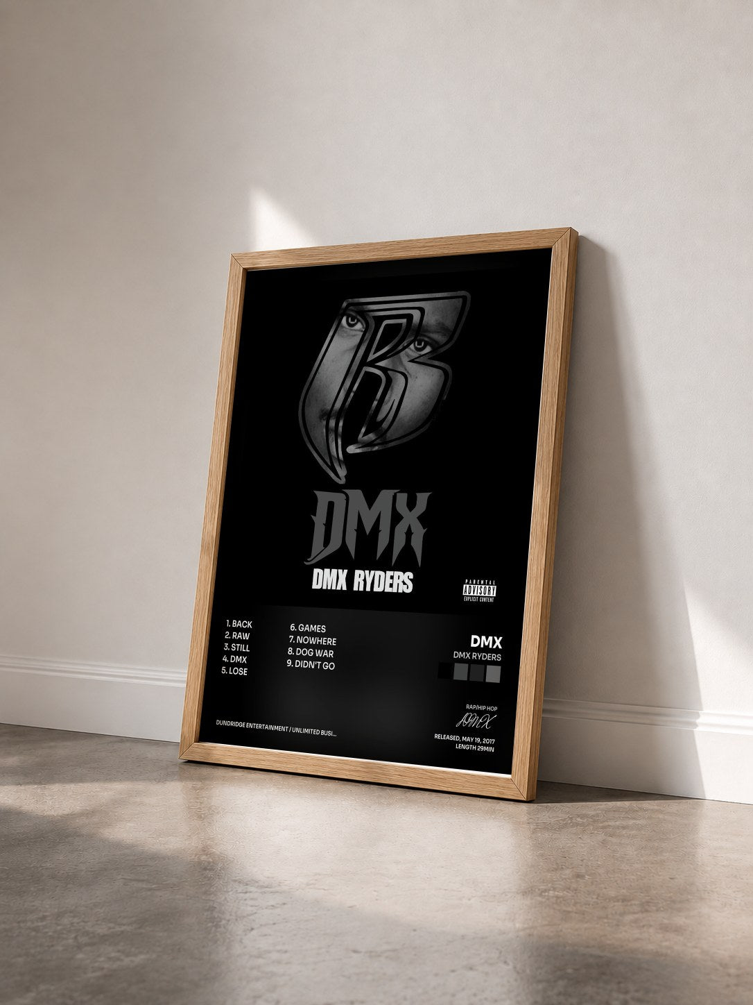 #bois Tableau de l'album DMX Ryders de DMX vu de trois quarts, cadre en bois brut