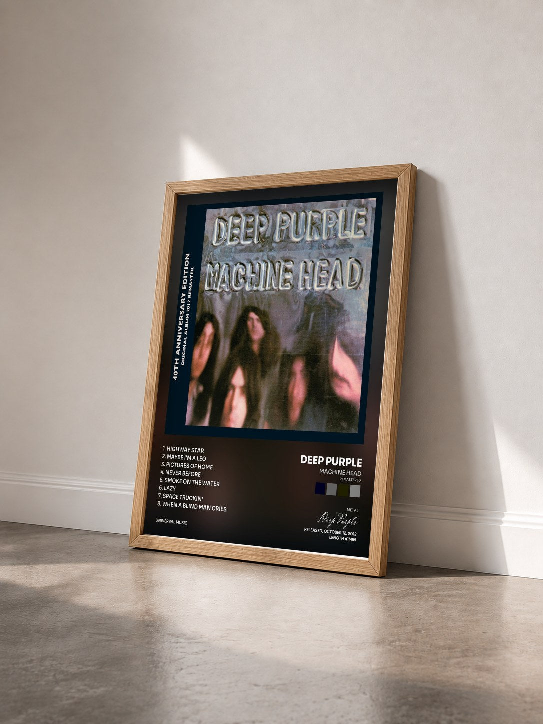 #bois Tableau de l'album Machine Head (Remastered) de Deep Purple vu de trois quarts, cadre en bois brut