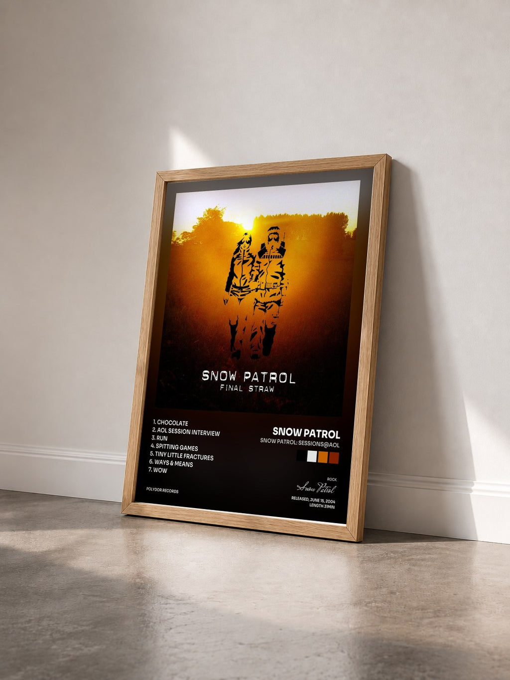 #bois Tableau de l'album Snow Patrol: Sessions@AOL de Snow Patrol vu de trois quarts, cadre en bois brut