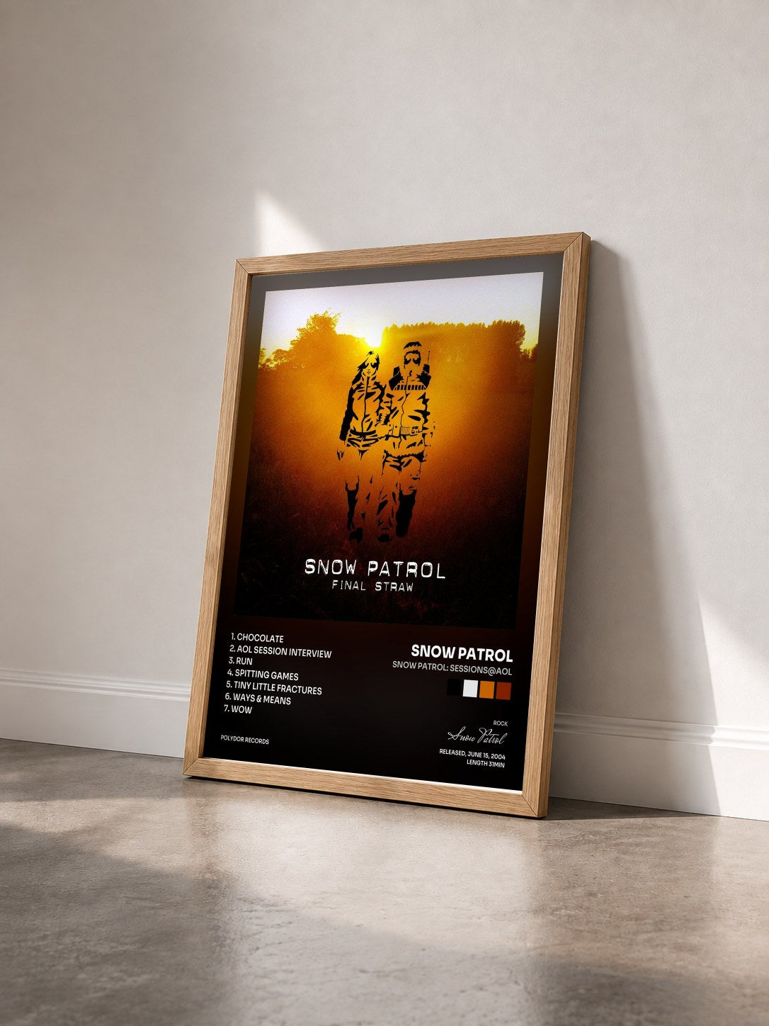 #bois Tableau de l'album Snow Patrol: Sessions@AOL de Snow Patrol vu de trois quarts, cadre en bois brut