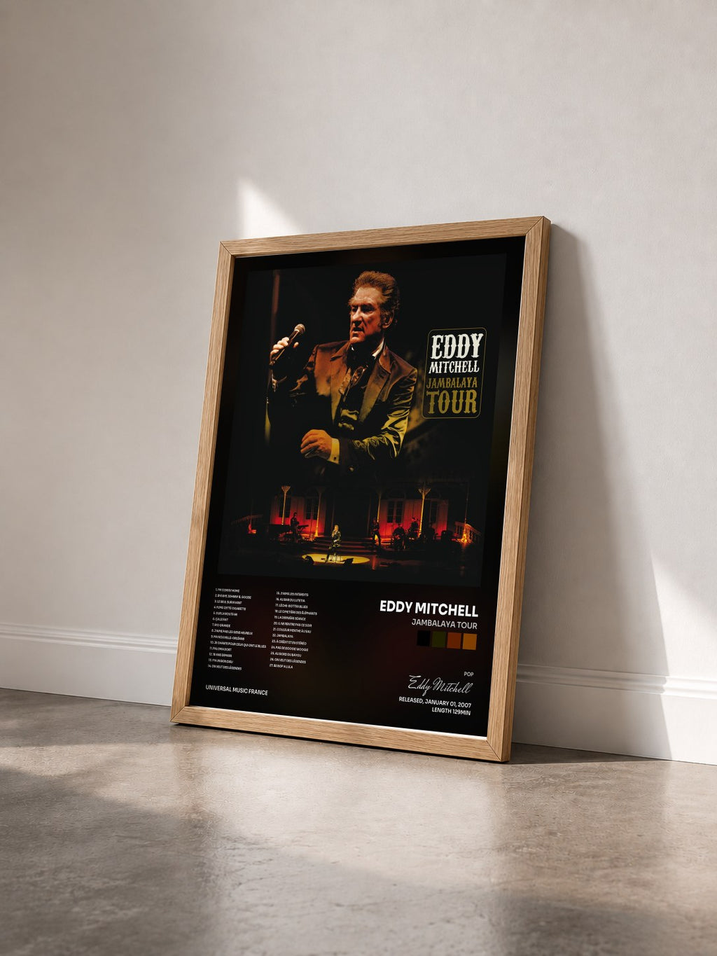 #bois Tableau de l'album Jambalaya tour de Eddy Mitchell vu de trois quarts, cadre en bois brut
