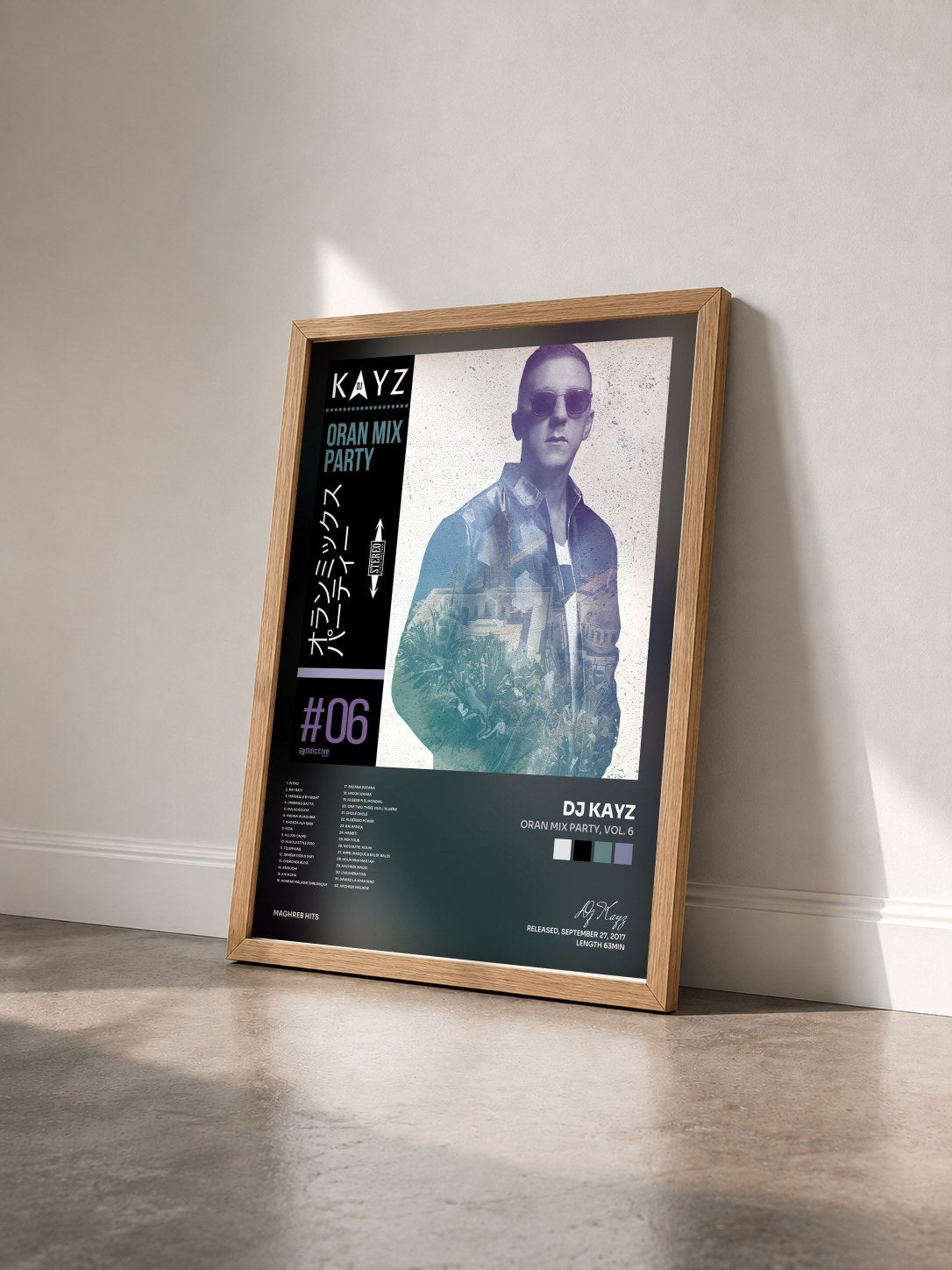 #bois Tableau de l'album Oran Mix Party, vol. 6 de Dj Kayz vu de trois quarts, cadre en bois brut