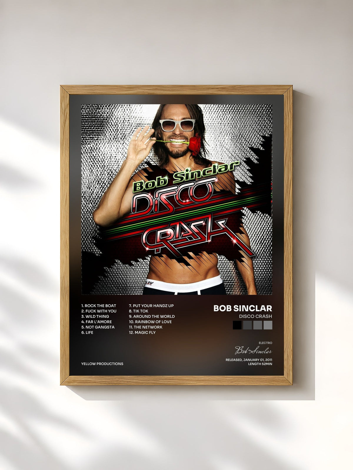 #bois Tableau de l'album Disco Crash de Bob Sinclar, cadre en bois brut, imprimé et encadré en France
