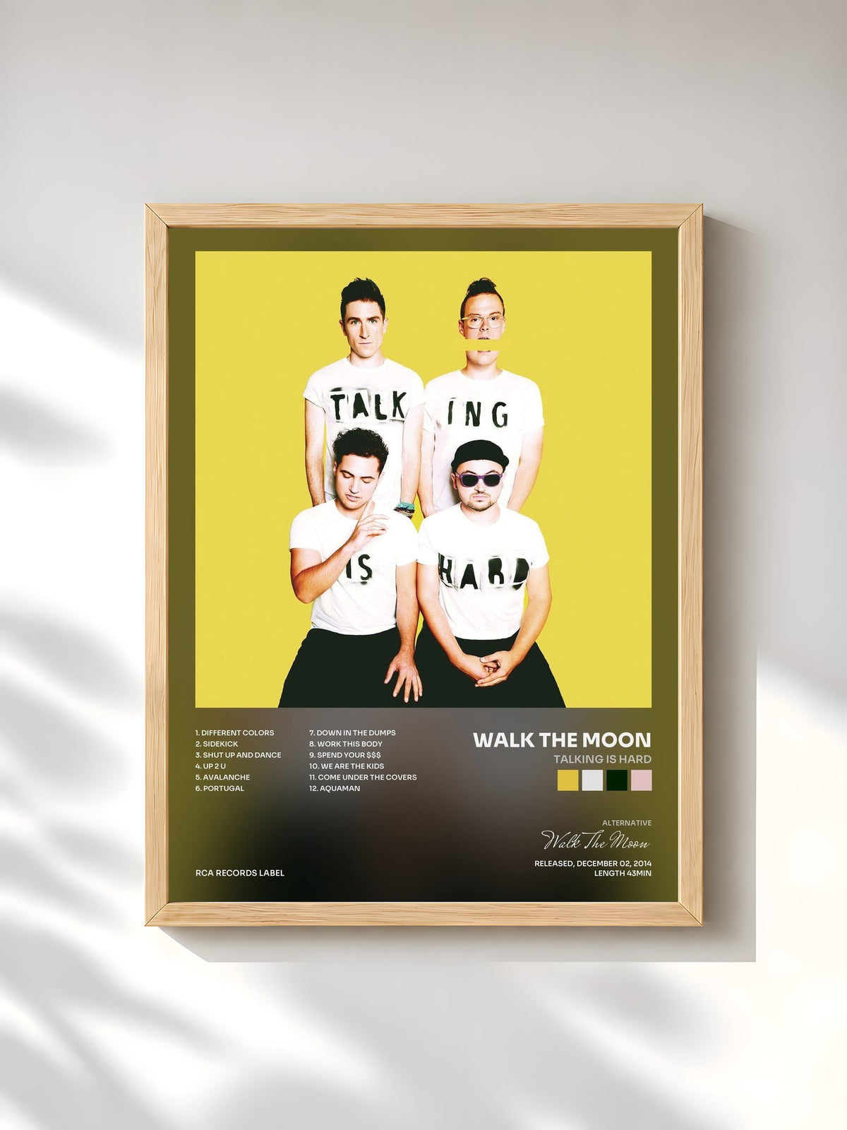 #bois Tableau de l'album TALKING IS HARD de Walk The Moon, cadre en bois brut, imprimé et encadré en France
