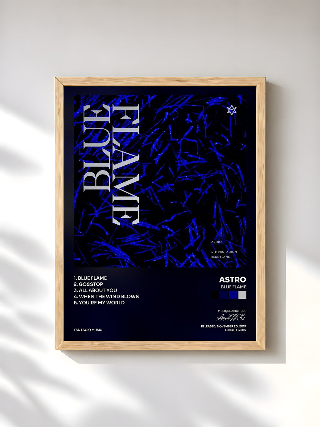 #bois Tableau de l'album BLUE FLAME de ASTRO, cadre en bois brut, imprimé et encadré en France