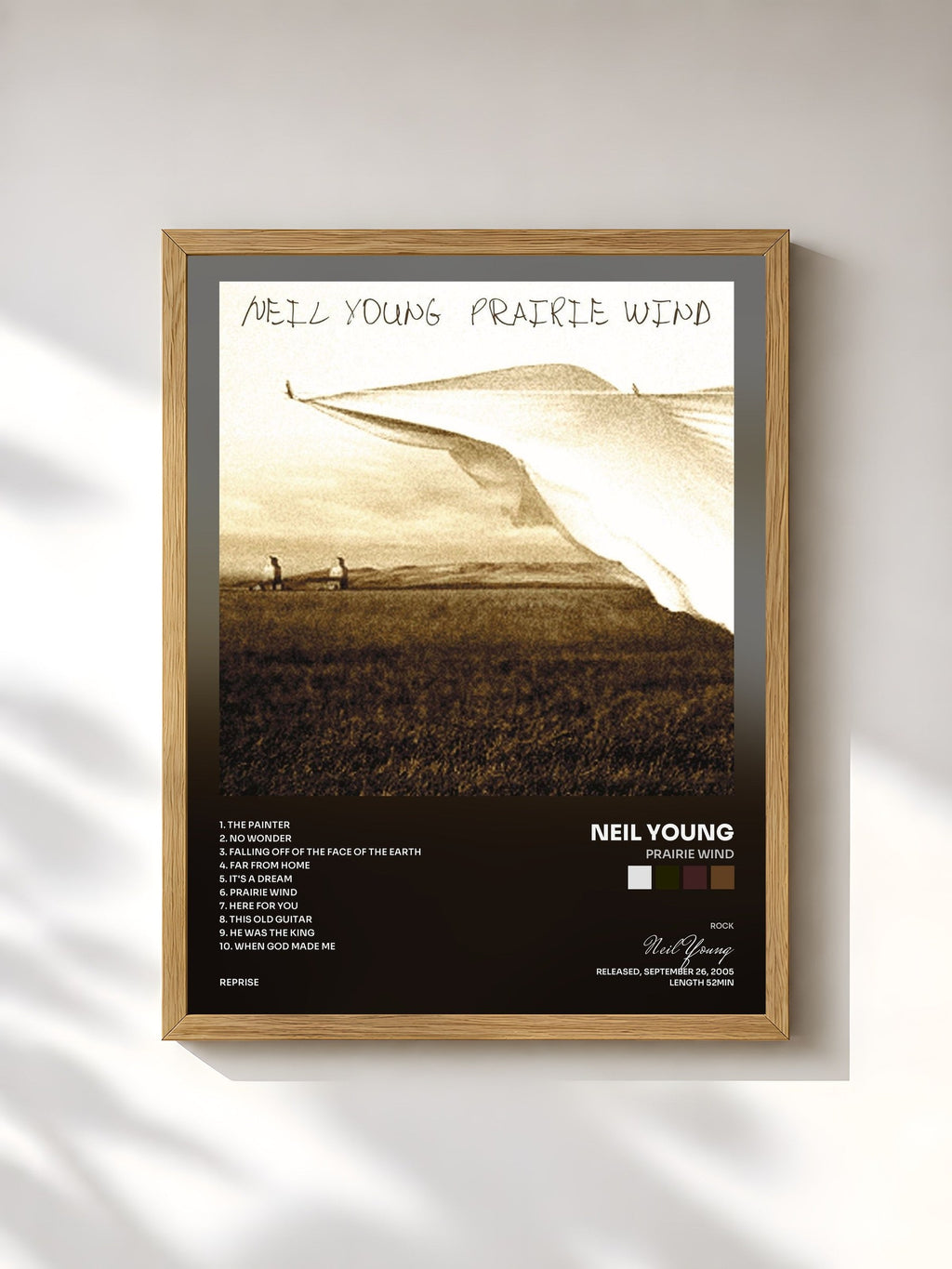 #bois Tableau de l'album Prairie Wind de Neil Young, cadre en bois brut, imprimé et encadré en France