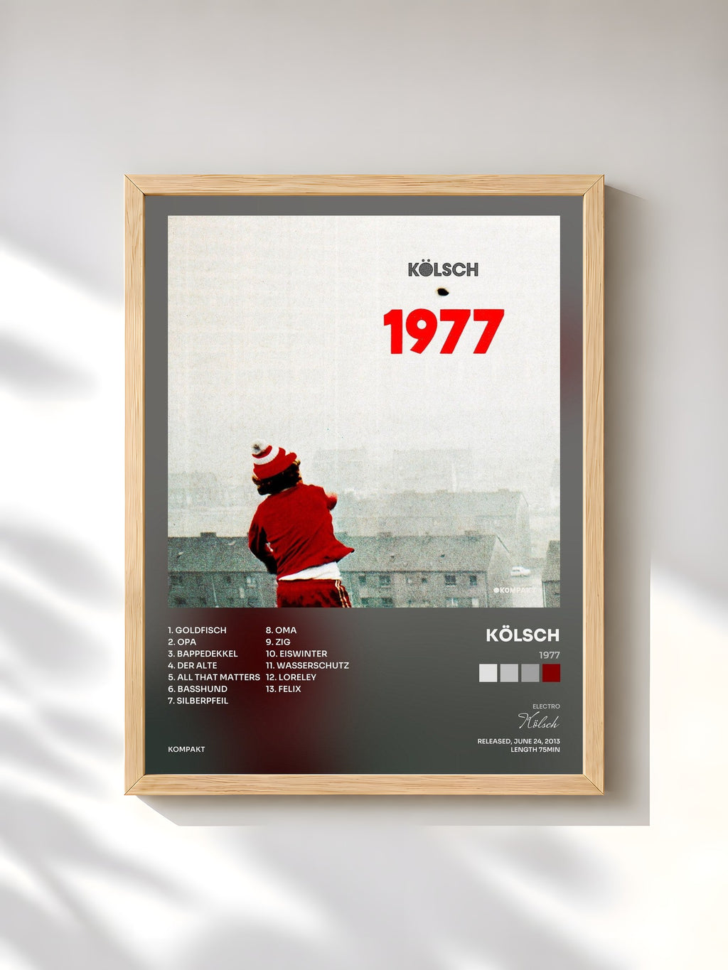 #bois Tableau de l'album 1977 de Kölsch, cadre en bois brut, imprimé et encadré en France