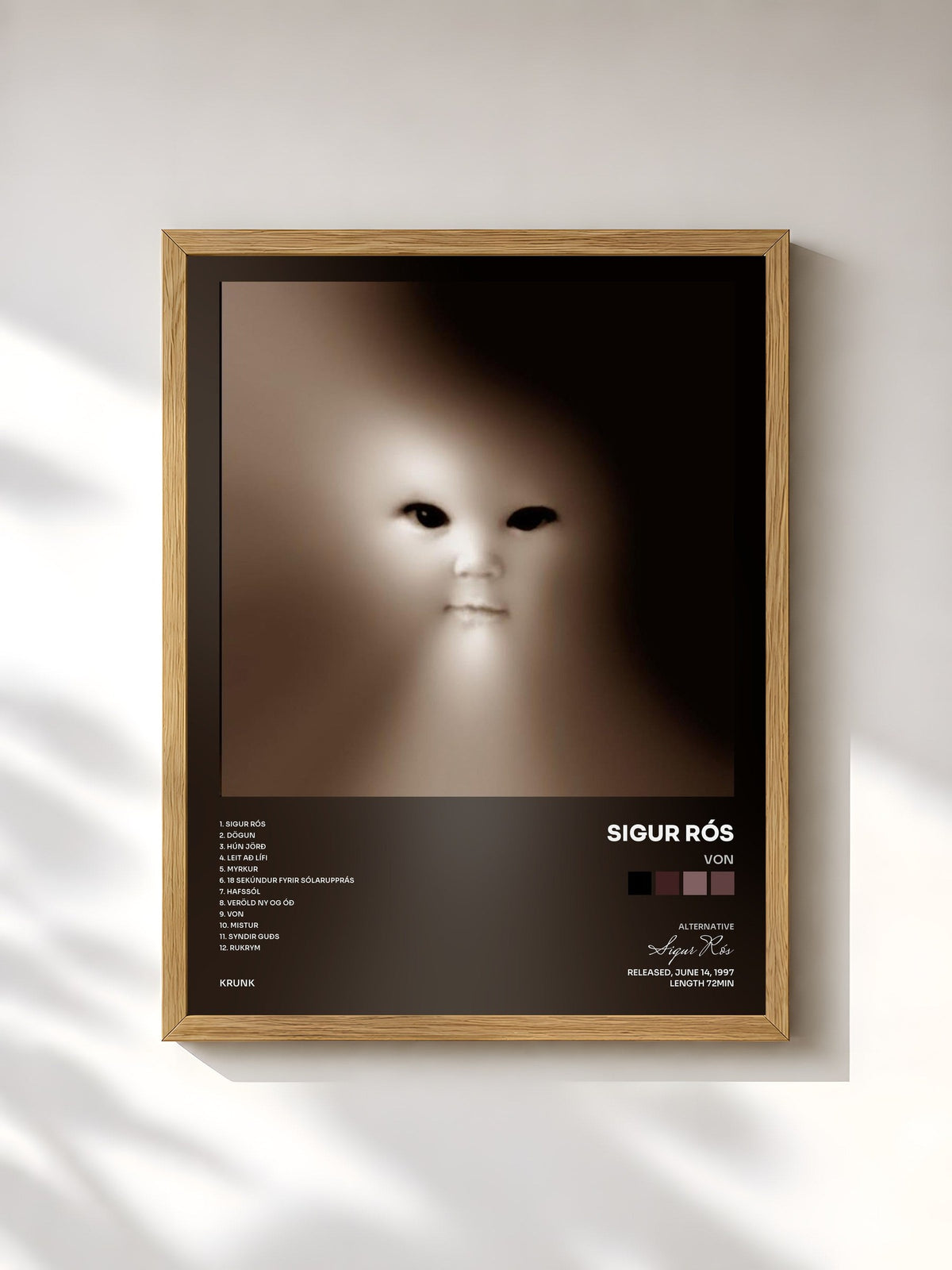 #bois Tableau de l'album Von de Sigur Rós, cadre en bois brut, imprimé et encadré en France