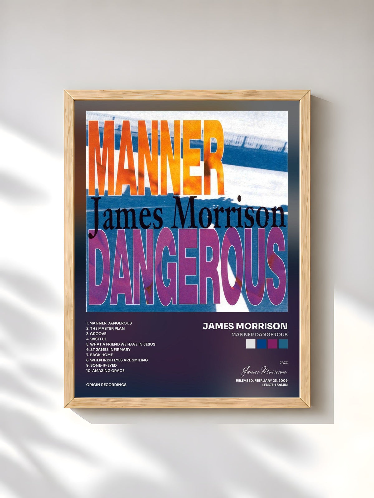 #bois Tableau de l'album Manner Dangerous de James Morrison, cadre en bois brut, imprimé et encadré en France