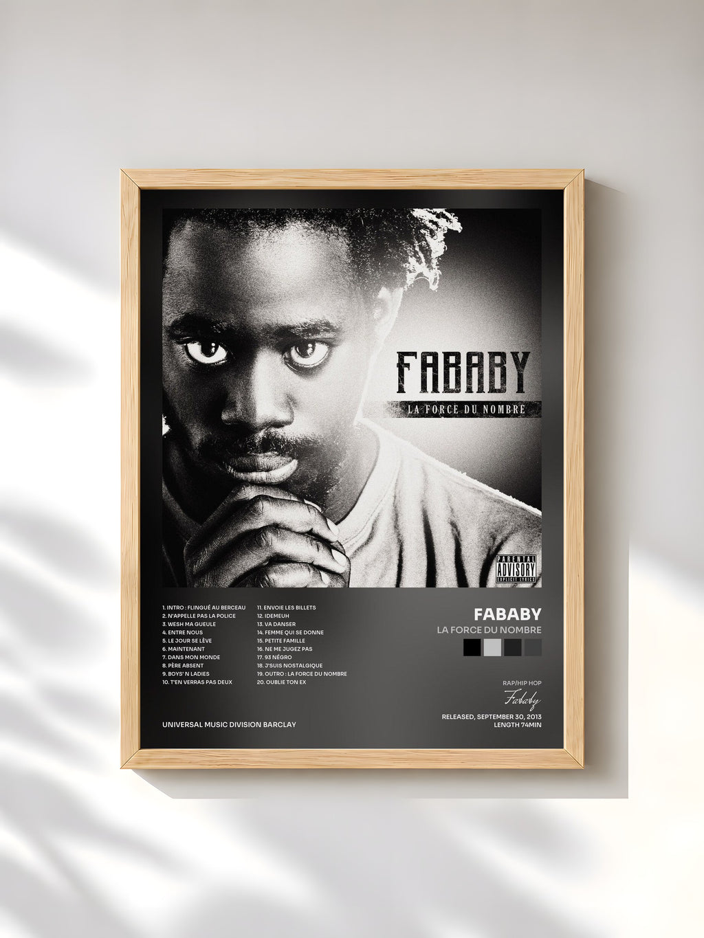 #bois Tableau de l'album La Force Du Nombre de Fababy, cadre en bois brut, imprimé et encadré en France