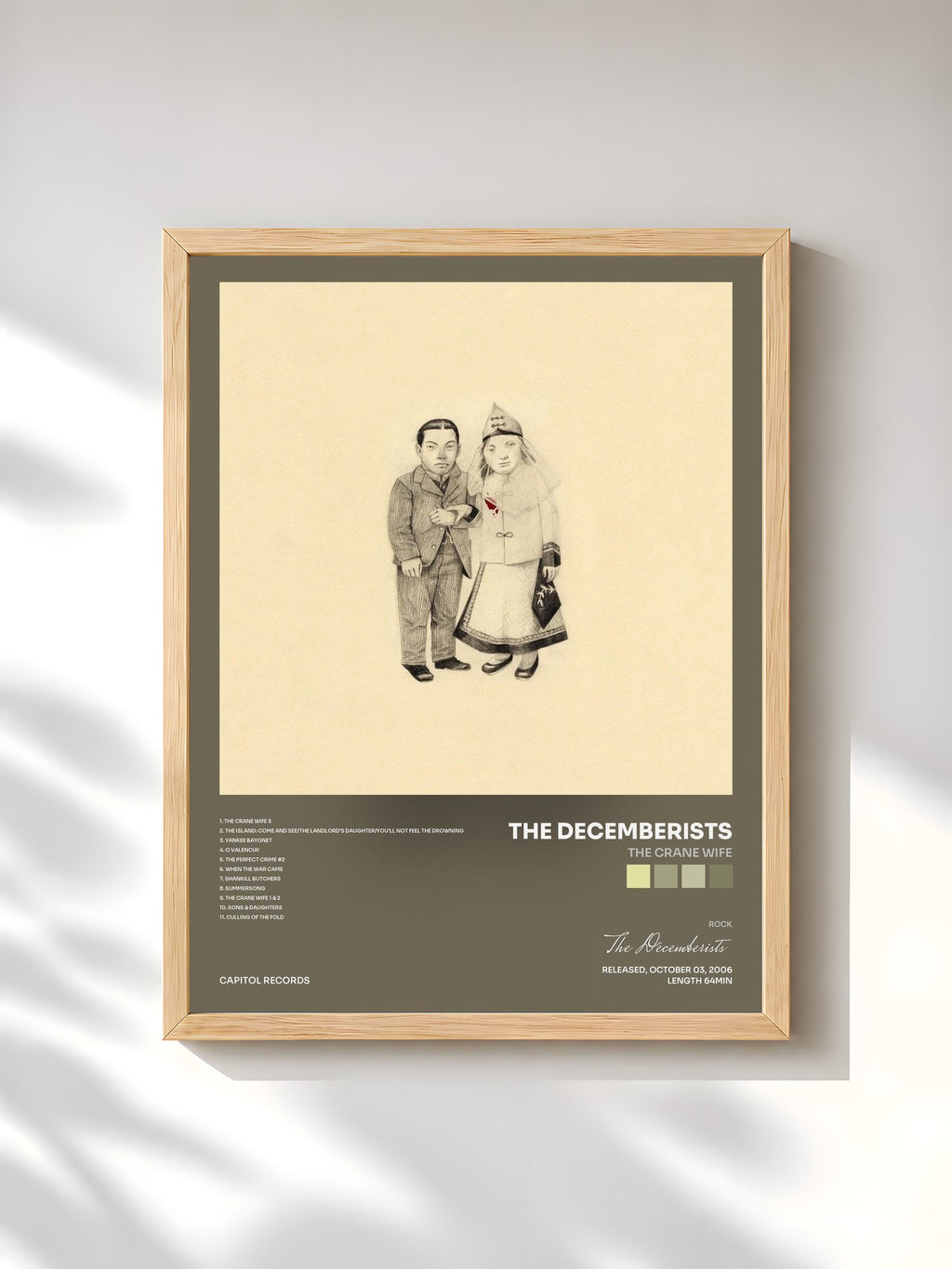 #bois Tableau de l'album The Crane Wife de The Decemberists, cadre en bois brut, imprimé et encadré en France