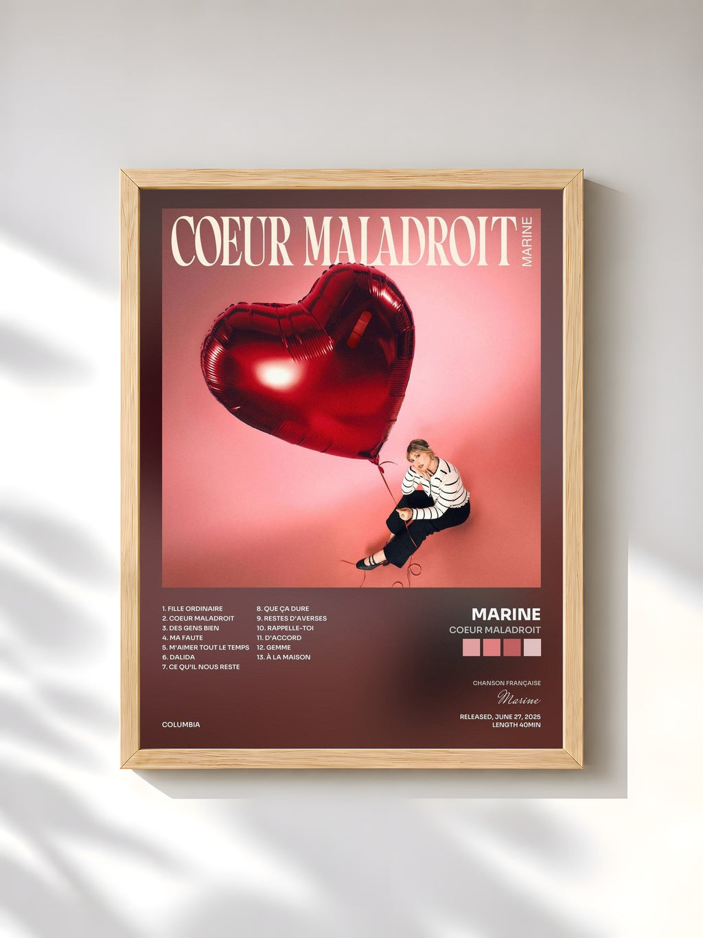 #bois Tableau de l'album Coeur maladroit de Marine, cadre en bois brut, imprimé et encadré en France
