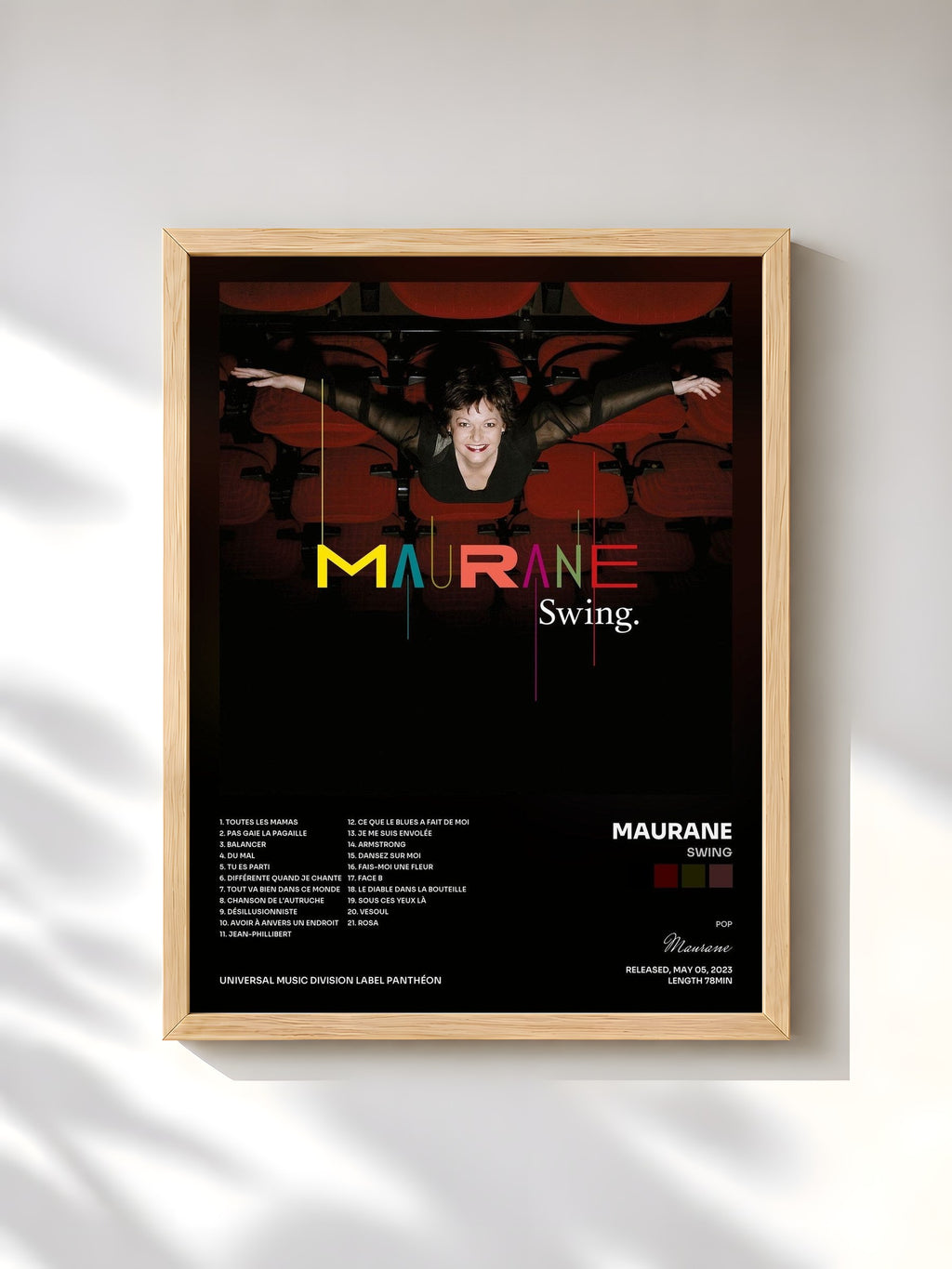 #bois Tableau de l'album Swing de Maurane, cadre en bois brut, imprimé et encadré en France