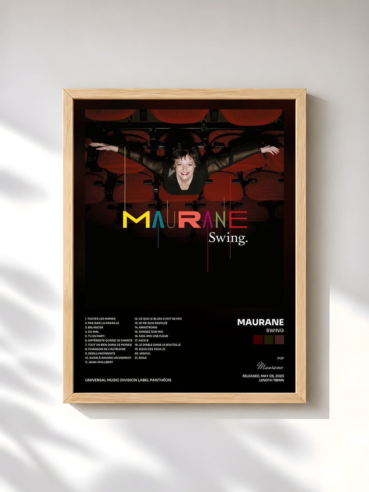 #bois Tableau de l'album Swing de Maurane, cadre en bois brut, imprimé et encadré en France