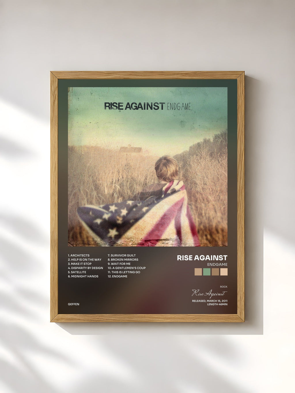 #bois Tableau de l'album Endgame de Rise Against, cadre en bois brut, imprimé et encadré en France