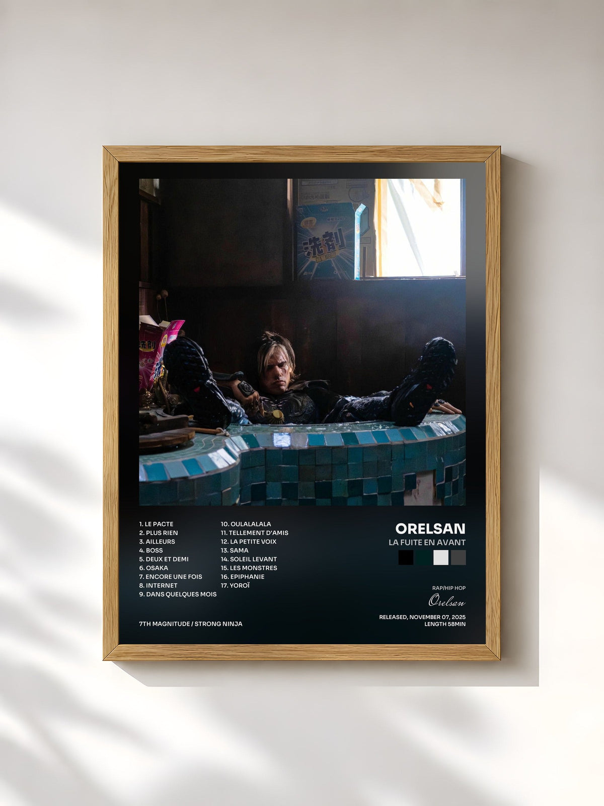 #bois Tableau de l'album La fuite en avant de Orelsan, cadre en bois brut, imprimé et encadré en France