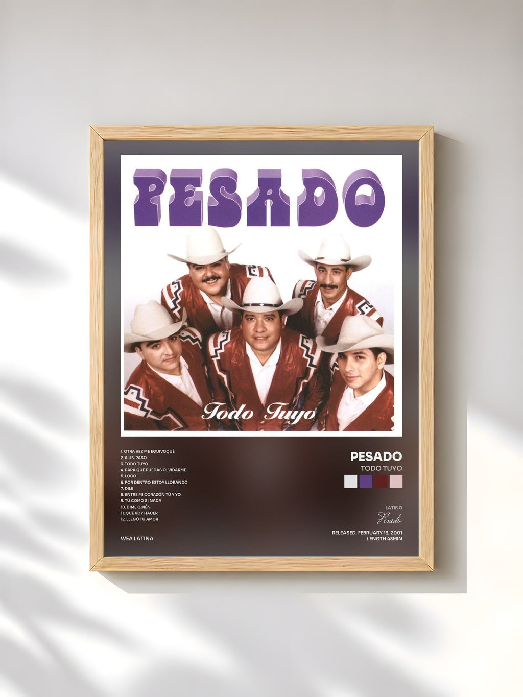 #bois Tableau de l'album Todo tuyo de Pesado, cadre en bois brut, imprimé et encadré en France