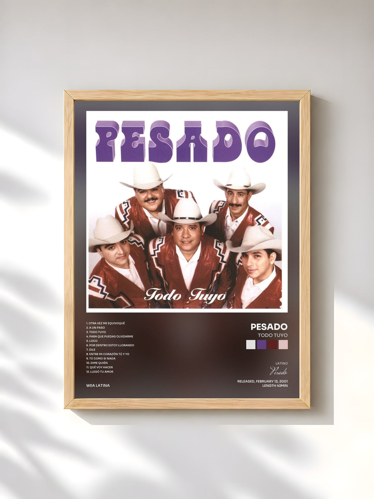 #bois Tableau de l'album Todo tuyo de Pesado, cadre en bois brut, imprimé et encadré en France